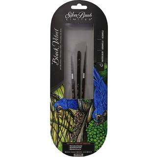 Silver Brush Limited WC-3208S sort fl?jlsort s?t professionelle premium kunstner pensler til akvarelgouache bl?k og farvestoffer S?t med 3 runde