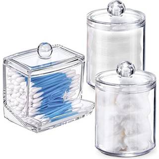 Wisiew Swab Holder-dåser med låg badeværelse Qtip Dispenser Apothecary Jars Clear Plastic Cotton Ball Pad Container til bomuldspinde Q-Tips Make