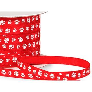 Enkelt modsat satinpaw printb?nd 1/4 """" R?d med hvid poteprint - 50 yard rulle