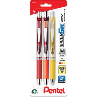 Pentel Energel RTX udtrækkelig flydende gelpen lykke farvetone 0,7 mm rød orange og gul blækpakke med 3 kuglepenne (BL77HAPBP3M)