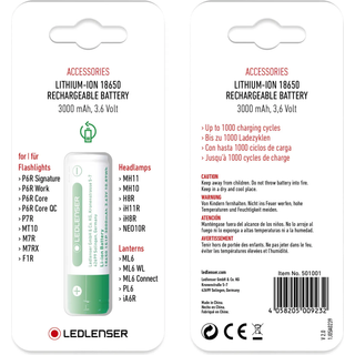 Led Lenser 501001 Batteri genopladelig, 3,7 V, 3000 mAh