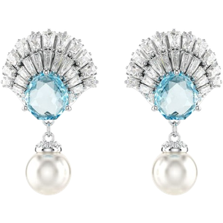 Idyllia Drop-Ohrhänger, Kristallperle, Muschel, Blau, Rhodiniert