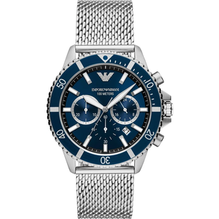 Emporio Armani Chronograph Blue Dial Stainless Steel Mesh Bracelet Men's Watch AR11587