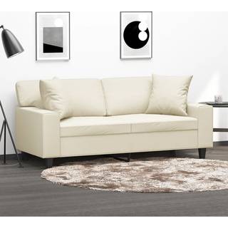 2-personers sofa med pyntepuder 140 cm kunstlæder cremefarvet