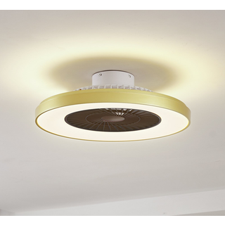 Lindby LED-loftventilator Teleo, messing, DC, støjsvag, Tuya