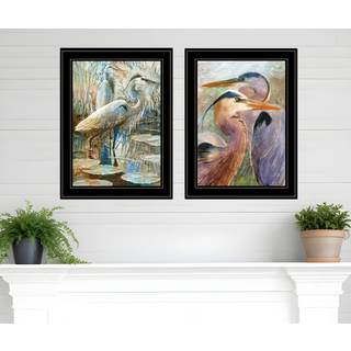 S?t med to bl? Heron Duet Black Framed Print Wall Art