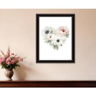 Blomsterhjerte sort indrammet printv?gskunst