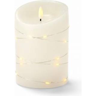 LED Bloklys med lyskæde, 12,5cm høj, flammeeffekt - Ø7,5cm, 12,5cm høj, virker m. fjernbetj, ægte stearin