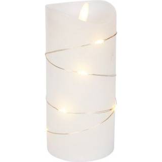 LED Bloklys med lyskæde, 15cm høj, flammeeffekt - Ø7,5cm, 15cm høj, virker m. fjernbetj, ægte stearin