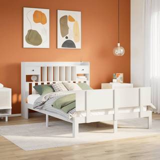 seng med reol uden madras 160x200 cm massivt fyrretræ hvid