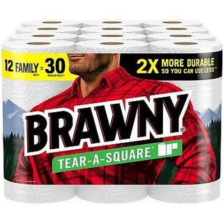 Brawny Tear-A-Square pappershanddukar 12 Familjrullar = 30 Regelbundna rullar 2x mer hållbara* 3 arkstorlekar starka och absorberande extra-stora