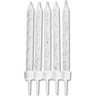 Hvide kagelys med glimmer 10 stk