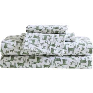 Eddie Bauer - King Sheets Cotton Flannel Bedding Set b?rstet til ekstra bl?dhed Hyggeligt boligindretning Oeko -Tex Certified (Deer Camp Green Ki