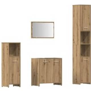 møbelsæt til badeværelse 4 dele konstrueret træ egetræsfarve