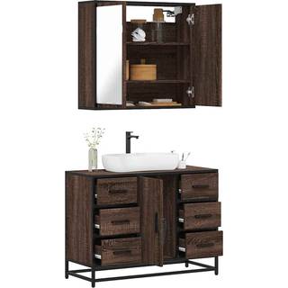 Møbelsæt Til Badeværelse 2 Dele Konstrueret Træ - Brun eg