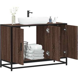 skab til håndvask til badeværelse 90x33x60 cm brunt egetræ