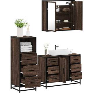 Møbelsæt Til Badeværelse 3 Dele Konstrueret Træ Brunt Egetræ - Brun eg