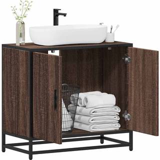 skab til håndvask til badeværelse 65x33x60 cm brunt egetræ
