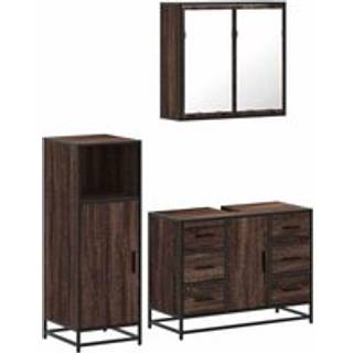 møbelsæt til badeværelse 3 dele konstrueret træ brunt egetræ