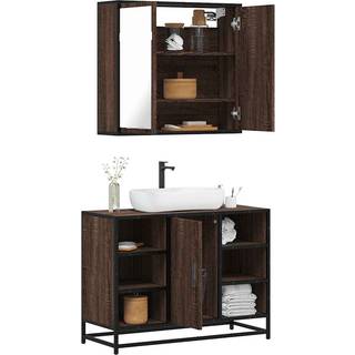 Møbelsæt Til Badeværelse 2 Dele Konstrueret Træ - Brun eg