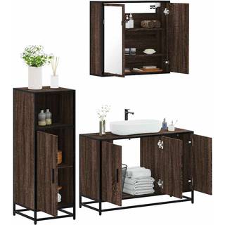møbelsæt til badeværelse 3 dele konstrueret træ brunt egetræ