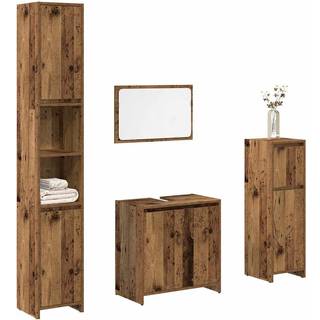 møbelsæt til badeværelse 4 dele konstrueret træ antikt træ