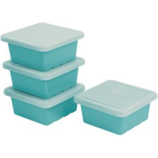 Ecr4kids firkantet skraldespand med låg opbevaringscontainere Seafoam 4-pack
