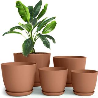 UTOPIA HJEM - PLASTISK TERRACOTTA POTS MED AFSLUTNING - 7/6.6/6/5.3/4,8 inches Plantepotter eller blomsterpotter til indendørs planter - pakke me