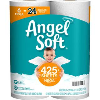 Angel Soft Toiletpapir Mega Rolls 6 T?lling af 429 2-lagsark pr. Rulle