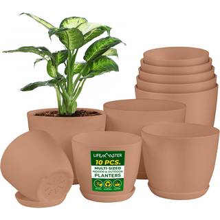 LifeMaster Planter Pots med dræningshuller - Letvægtsholdige og rumbesparende gryder til indendørs og udendørs - Alsidig funktionalitet Simpelt m