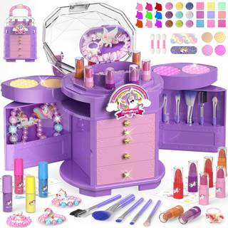 Perryhome Kids Makeup Set til pige 63 pcs enhj?rningsleget?j til piger Virkelig vaskbare ikke-giftige kosmetiske sm?barn Make Up Kit Unicorn Toys