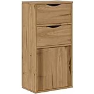 Sideskab Odda 40X24X79 Cm Massivt Fyrretræ - Naturfarvet / med 2 skuffer og 1 låge