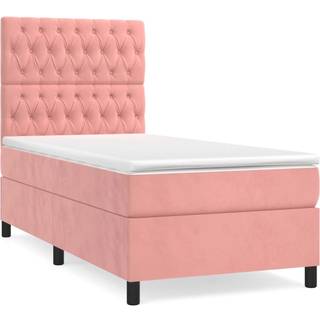 Kontinentalseng Med Madras Fløjl Lyserød - Med pynteknapper / 90 x 200 cm