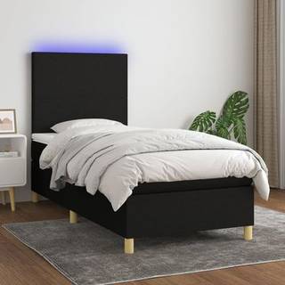 kontinentalseng med LED-lys 90x200 cm stof sort