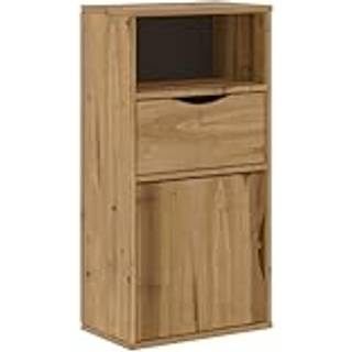 Sideskab Odda 40X24X79 Cm Massivt Fyrretræ - Naturfarvet / med 1 skuffe og 1 låge