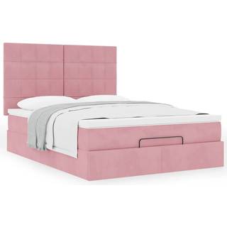 Osmannisk Sengeramme Med Madrasser Fløjl Lyserød - Blok med firkanter / 140 x 200 cm