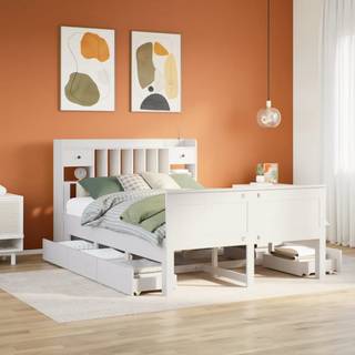 seng med reol uden madras 150x200 cm massivt fyrretræ hvid