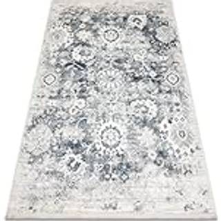 DISTIN 0822A marineblå / blå / hvid moderne tæppe - Roset, vintage, frynser 120x170 cm