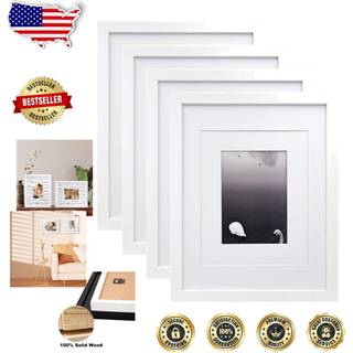 EGOFINE 11X14 Billedrammer lavet af massivt træ 4 stk. Hvid dækket af plexiglass - til bordplade og vægmontering til billeder 8x10 eller 5x7 med
