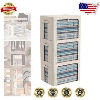 3Pack Frame Opbevaringsboks - Tøj opbevaringsbinposer Oxford Stof Foldbar Stackable Container Organizer Set med klart vindue og bær håndtag stor