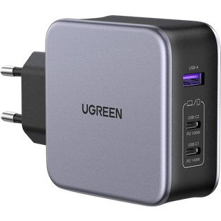 UGREEN Nexode 140W USB-C PD GaN - 3-Port Vægoplader + USB-C Kabel 1.5m - Sort
