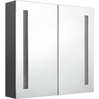 Badeværelsesskab Med Spejl + Led-Lys - Grå / 62 x 14 x 60 cm