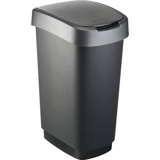 Rotho Twist plast affaldsspand med låg 50 liter sort med grå kant