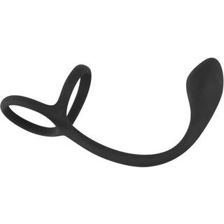 Sort Fløjl - slank anal dildo med penis- og kuglering (sort)