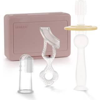 Haakaa træning tandbørste sæt Oral Care Kit Blød silikone tandbørste til baby spædbørn småbørn og børn rødme