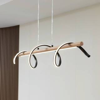 Lindby LED-hængelampe Spiraali, sort, træ, længde 95 cm