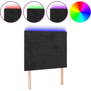 Sengegavl Med Led-Lys Velour - Sort / 90 x 5 x 118/128 cm