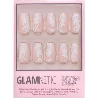 Glamnetisk tryk p? negle - Lace Blush | Medium kistes?m med blondedetaljer Genanvendelig stick p? falske negle med lim | Love In Bloom Valentines