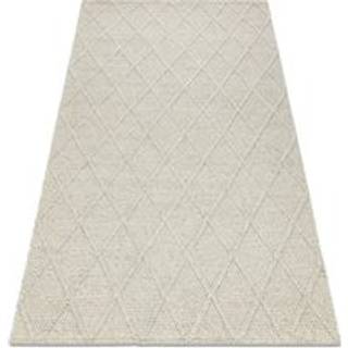 Uldtæppe TAHAR 99001C beige - HÅNDVÆVET løkke, romber, boho 200x290 cm