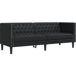 3-personers Chesterfield-sofa kunstlæder sort